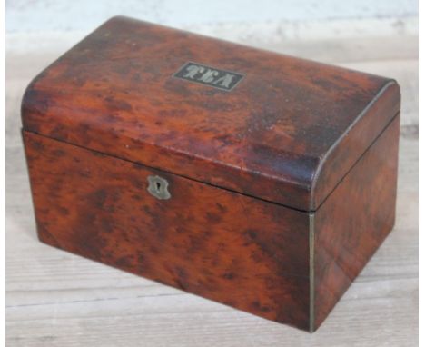 19th century amboyna tea caddy, length 21cm. 