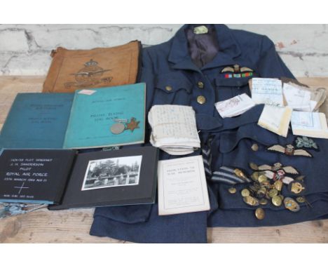 John H Sanderson RAF &amp; RCAF killed on active service 1944 in a training exercise, pair of WWII medals, two flight log boo