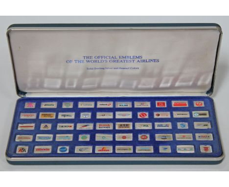 'The Official Emblems of the World's Greatest Airlines Solid Sterling Silver and Enamel Colours', boxed set of silver plaques