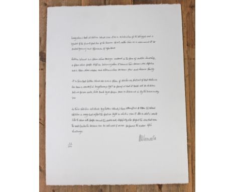 Nelson Mandela, "Artist's Motivation (written piece)", limited edition lithograph no. 140/2500, signed in pencil, unframed 66