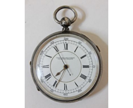 A hallmarked silver centre seconds chronograph pocket watch, diam. 6cm. 