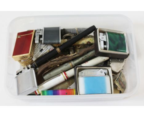 A mixed lot including a Conway Stewart fountain pen with 14k nib and other pens, an Omega lighter and four others etc. 