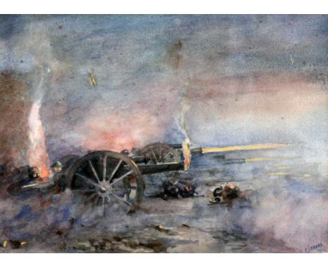 Early 20th Century School, First World War cannon, watercolour, 26cm x 20cm, signed 'E.J. Beere', glazed and framed 45cm x 39