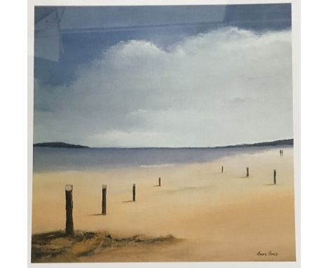 Hans Paus (1959), 'Along the beach', colour print by Art Line Holland in oak frame, 59x49cm
