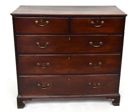 A George II chest of two short over three long drawers, raised on bracket feet, 47x108x102cmH