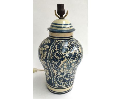 A blue and white Middle Eastern ceramic vase converted for use as a lamp, 37cmH