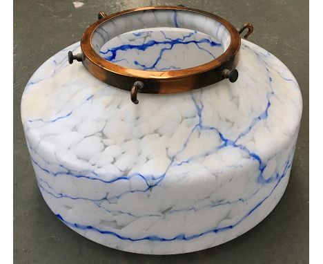 A milk glass ceiling light shade, with chain, 30cmD