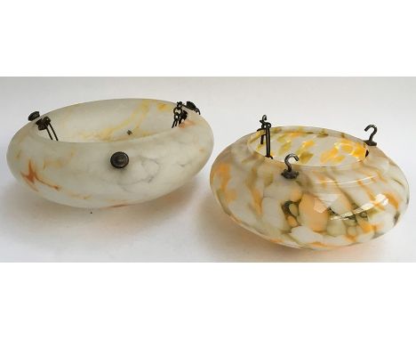 Two milk glass ceiling light shades, with chain