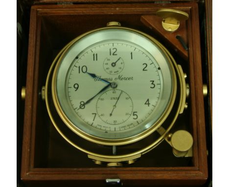 A MARINE CHRONOMETER by Thomas Mercer, serial no. 27632, c.1960 with 56 hour up-down and subsidiary seconds dial and blued ha