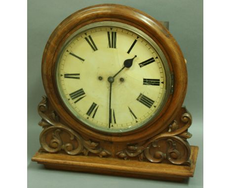 A WALNUT CASED WALL CLOCK, 19th century, with painted 11" dial on a brass twin fusee movement striking to a gong, the circula