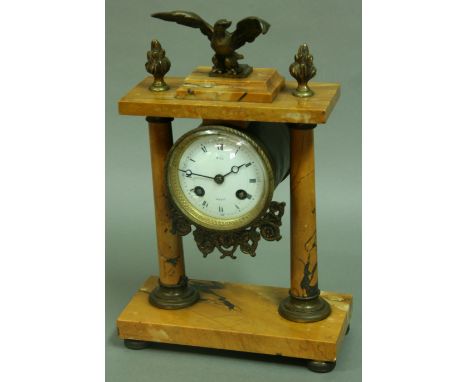 A FRENCH MARBLE AND GILT BRASS MOUNTED PORTICO CLOCK, the enamelled dial inscribed 'St L?/JUST', on a brass movement stamped 