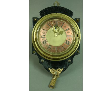 A FRENCH KITCHEN CLOCK, mid 19th century, the circular dial with 13cm copper chapter ring, brass bezel inscribed 'Systeme Bre