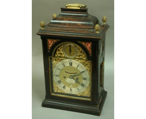 A GEORGE III BRACKET CLOCK, dated 1765, signed Chas Blanchard, the brass dial with 6 1/2" silvered chapter ring with black Ro