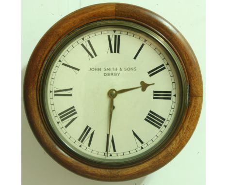 A VICTORIAN STATION CLOCK 11 1/2" dial, inscribed 'John Smith & Sons, Derby' on an eight day movement, 39cm