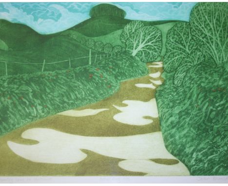 •JOHN BRUNSDON (1933-2014) A COUNTRY LANE IN WILTSHIRE Aquatint with etching printed in colour, signed, inscribed with title 