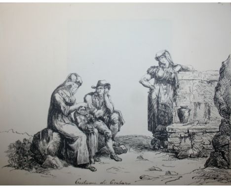 A 19th CENTURY ALBUM containing two pen and ink drawings attributed to Bartolomeo Pinelli (one entitled `Costumi di Cerbaro`)
