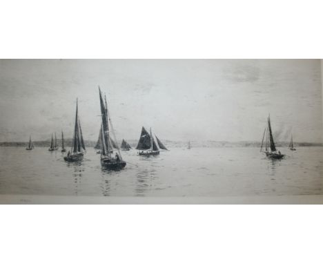 WILLIAM LIONEL WYLLIE, RA (1851-1931) OFF THE ISLE OF WIGHT Etching, signed in pencil 20.5 x 48.5cm.; with `Where the Dee mee