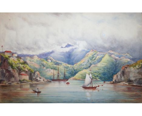 A FOLIO OF 19th CENTURY WATERCOLOURS to include a view of `Inner Harbour, Grenada, W. Indies` 29.5 x 46cm, various landscape 