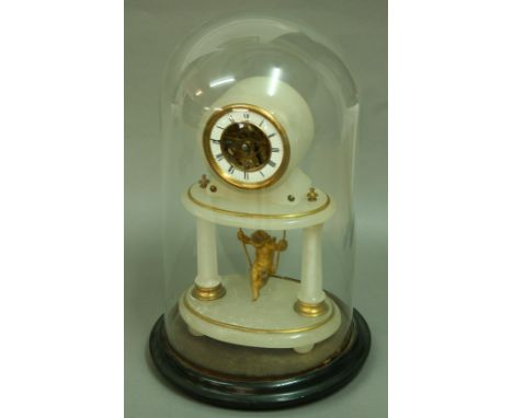 A FRENCH NOVELTY MANTLE TIMEPIECE, the enamelled dial with exposed brass mechanism, the back plate signed Farcot a Paris, 281