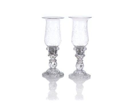A pair of candle holdersFranceMaker SAINT-LOUIS, model Stuart, in crystal, with moulded spiralled baluster foot, the blown gl