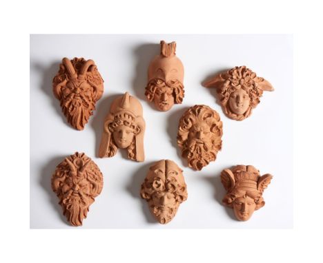 A group of 8 masksSicilyIn terracotta, finely hand moulded depicting Gods and mythological figures from the Greek Pantheon, e