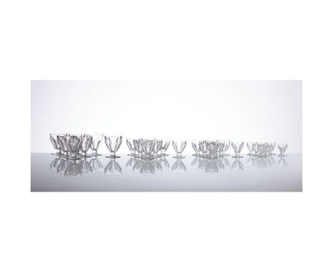 A set of drinking glasses for 8FranceFaceted crystal by BACCARAT, model Talleyrand from 1933Comprising of 8 water glasses, 8 