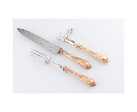 A neo renaissance 3 piece carver setFrench silverMaker Henri SOUFFLOT, comprising of fork, knife and leg of mutton grip of gi
