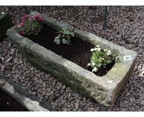 Stone trough planter with plants