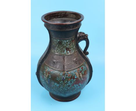 Antique metal and enamel vase - Approx H: 37cm