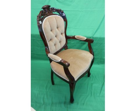 Victorian style upholstered button-back armchair