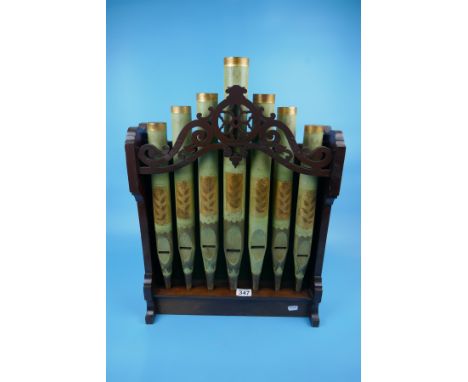 Model organ pipes in stand - Approx W: 43.5cm x H: 62cm x D: 11.5cm