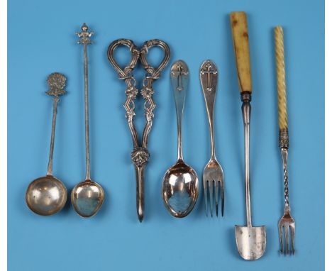 Collection of white metal &amp; silver to include early Victorian spoon and fork