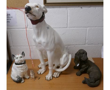 Ceramic dog, Large Ceramic dog A/F another dog, cat &amp; mouse figures