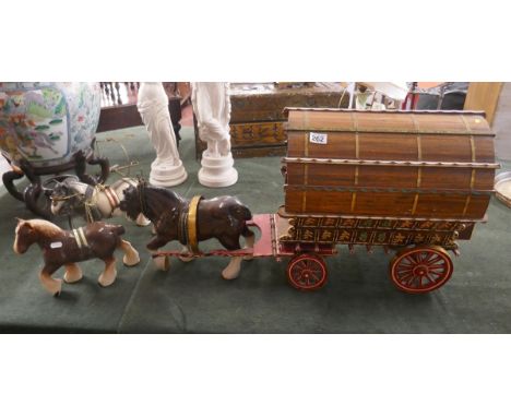 Model horse &amp; cart with 2 additional horses