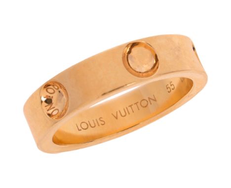LOUIS VUITTON - An Empreinte Alliance Band Ring, plain form with six impressed dimples, signed Louis Vuitton, mounted in 18ct