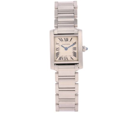CARTIER - A Lady's Stainless Steel Tank Francaise Quartz Bracelet Watch, ref. 2384, circa 2007, silvered dial with Roman nume