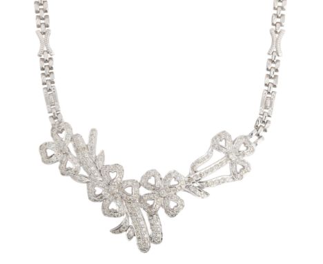 A Diamond Collar Necklace, the pendant designed as a series of ribbon bows, and pave set with modern round brilliant-cut diam