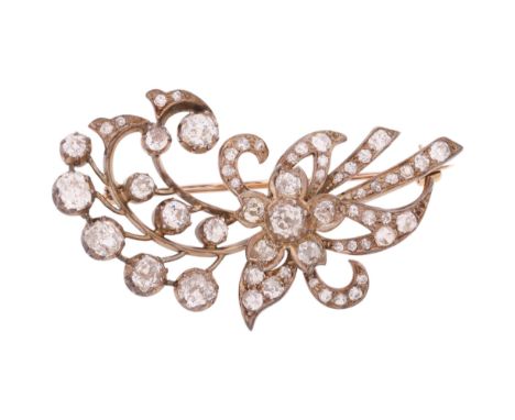 An Antique Victorian Diamond Floral Spray Brooch, circa 1890, the flowerhead and fronds cut-down collet set throughout with o
