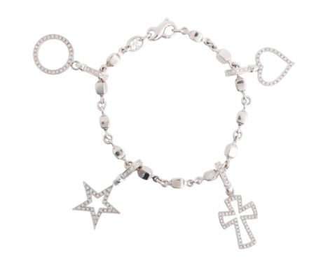 THEO FENNELL - A Diamond Charm Bracelet, the solid cube links with four pave set modern round brilliant-cut diamond detachabl