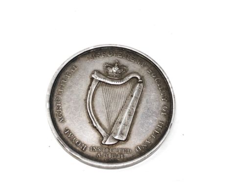 Rare Antique Irish silver 1841 royal agricultural improvement society of Ireland farming medal for the best crop of flax cole