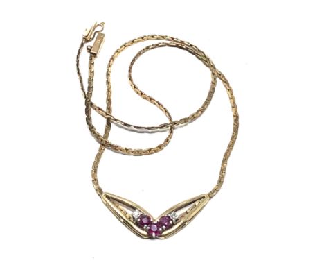 9ct gold ruby &amp; diamond necklace weight 6.3g
