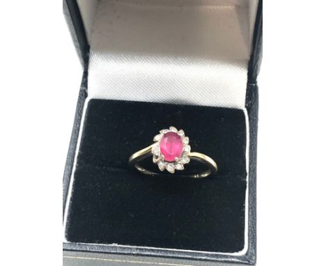 9ct gold ruby &amp; diamond floral halo ring (2.2g)