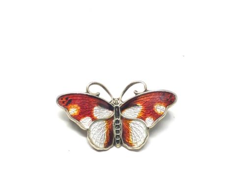 Small vintage norway silver &amp; enamel butterfly brooch 