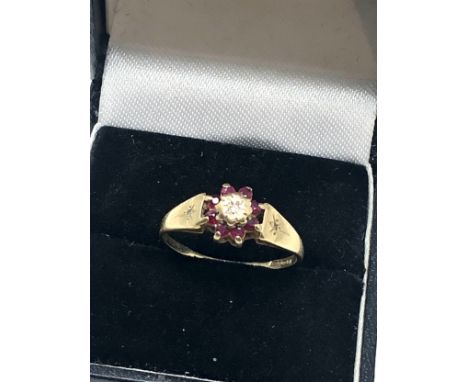 9ct gold vintage diamond &amp; ruby dress ring (1.8g)