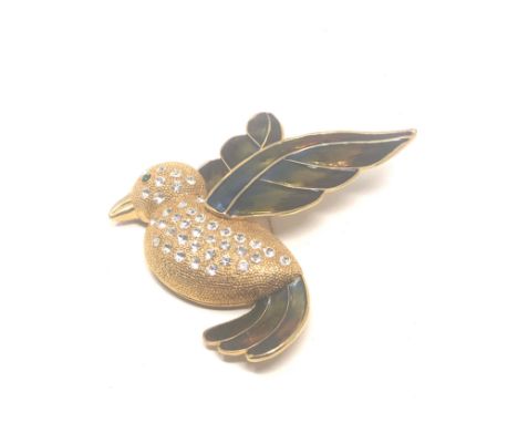 huge statement rhinestone and enamel bird brooch (130g)