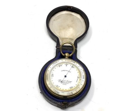 Antique Large Bright Plated Pocket Barometer by Short &amp; Mason London c1900 original case