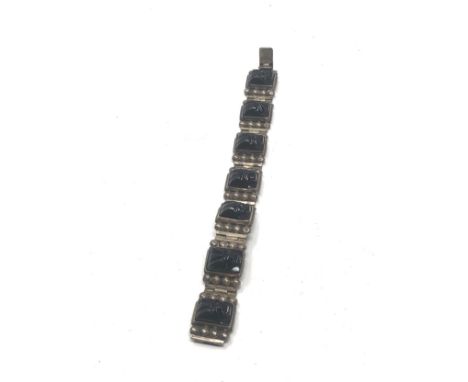 .925 mexico silver chunky onyx panel bracelet (32g)