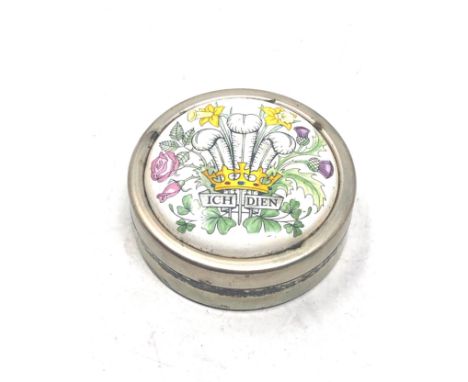 silver &amp; enamel lid princess diana pill box measures approx 4.5cm dia