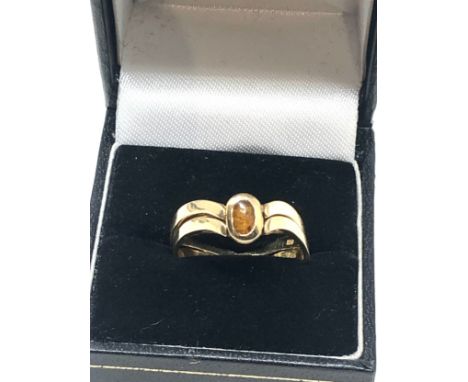 14ct gold amber &amp; blue gemstone spinner ring (5g)