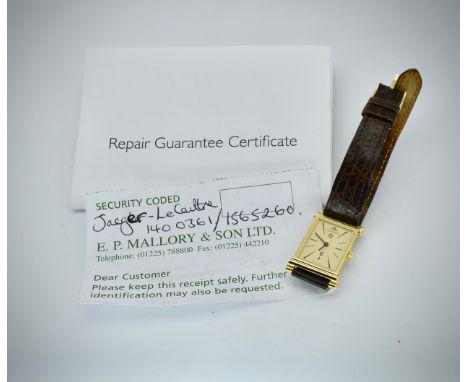 A vintage ladies 1970's / 1980's Jaeger-LeCoultre 18ct gold wrist watch having a rectangular face with a champagne dial, Roma